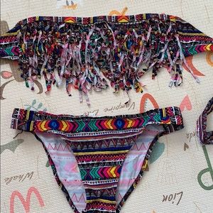 Fringe strapless bikini